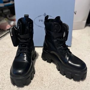 Prada Monolith brushed leather and nylon boots with pouch